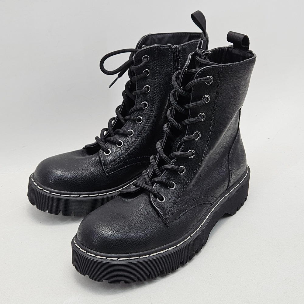 Sincerely Jules Hayden Black Combat Boots Platform Lug Sole Lace Up Zipper 7.5M - Picture 1 of 12